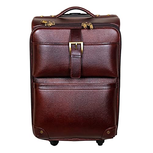 LINDSEY STREET Trolley in vera pelle borsa da viaggio formato cabina borsa da viaggio in pelle Weekender in pelle Carry On bagagli con ruote, Marrone, Carry On 20 Inch, Trolley in pelle dimensioni