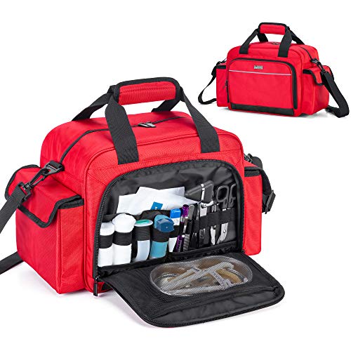 Trunab Borsa di Pronto Soccorso Rosso, Borsa Medica per Infermiere Conveniente Adatta per Visite Domestica, Borsa a Tracolla per Trasporto di Forniture Mediche con Tasche Multiple