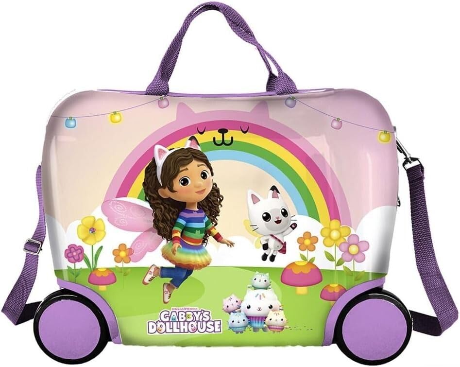 Coriex Trolley Cavalcabile Gabby's Dollhouse, Valigia da Viaggio per Bambini Rigida in ABS, Cavalcabile Trainabile con Tracolla 23L 45 x 22 x 34 cm, Multicolore